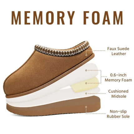 Eyriphy Size 36-37 to 48-49 Women's New Genuine Suede Slippers Winter Slip On Memory Foam Furry Shoes Comfortable Home Slippers