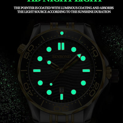 BINBOND Brand New Fashion Ultra-thin Sea Horse Series Men's Business Quartz Watches Waterproof Luminous Sports Casual Men's Watch