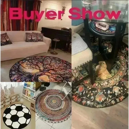 Girly Floral Round Carpet Non-slip Washable for Delicate Romantic Bedroom Dreamy Ballet Practice Area Home Decor Rose Mat