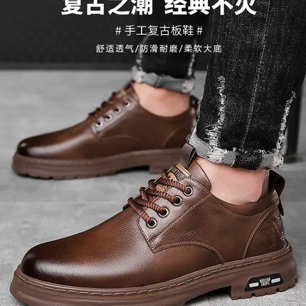 Men's Casual Leather Shoes Designer Trendy All-match Platform Shoes  Men's Business Breathable Leather Shoes shoe