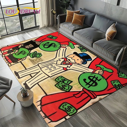 3D Rich Man Game Monopoly Dollar Cartoon Carpet Rug for Living Room Bedroom Home Sofa Decoration Kid Area Rug Non-slip Floor Mat