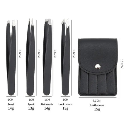 4Pcs Colorful Stainless Steel Tweezer Set For Women Men Eyebrows Eyelashes Grooming Precision Tweezers With Storage Bag