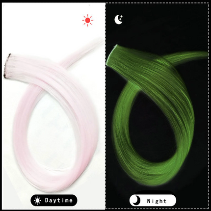 20 Inch Glow in the Dark Hair Extensions Clip Luminous Colored Hairpieces Party Rainbow Hair Clips Synthetic Straight Wig