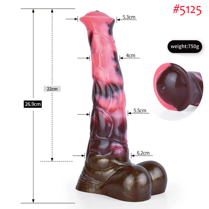 FAAK Colorful Silicone Ribbed Fantasy Horse Knot Dildo with Suction Cup Anal Sex Toys Soft Girthy Huge Fake Penis for Women
