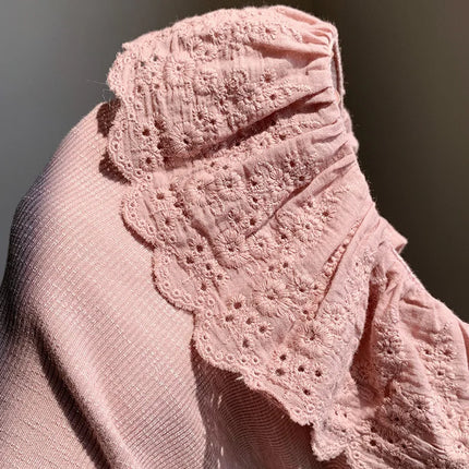 1-12 Years Long-Sleeved Shirts Children's Spring Knitted Tops Baby's Lace 2025 Lace Base Shirt Korean Girls Ruffle Collar T-shirt