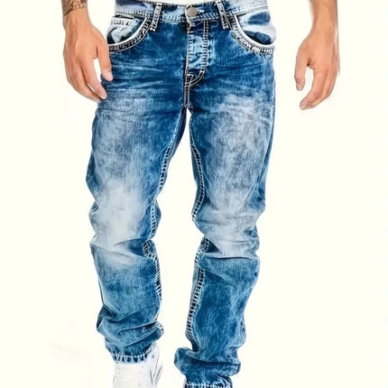 European American Jeans Men's Autumn New Slim Elastic Trousers Fashionable Vintage Wash Denim Pants Male Streetwear