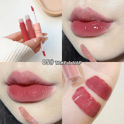 Double-Headed Lip Gloss Waterproof Moisturizing Long-Lasting Mist Matte Velvet Mirror Lip Gloss Cosmetics