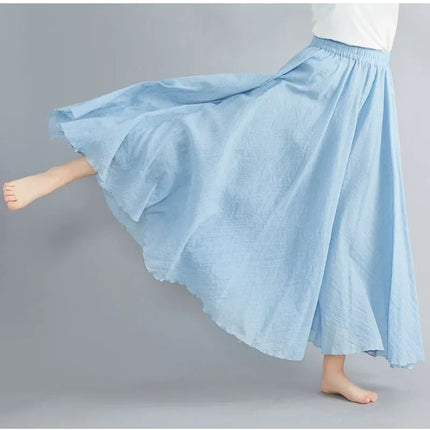 Fashion Solid Cotton Linen Women Skirts Maxi Elegant Harajuku Saia Casual Loose Long Skirt Ladies Clothes Faldas Ropa Mujer