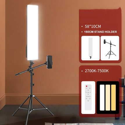 LED Rectangular Video Light Dimmable Continuous Photography Lighting Kit , Long Arm Tripod Stand for Photo Studio Desktop
