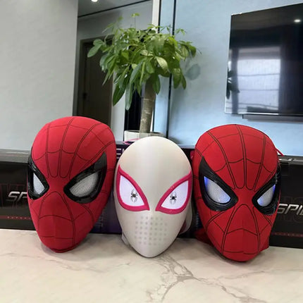 Hot In Stock 1:1 Scale Miles Spider-Man Electronic Mask With Moving Glowing Eyes Ring Control Cosplay Toy Gift For Boys Gift