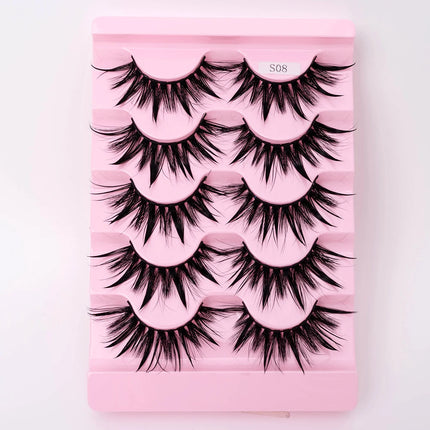 New 5 Pairs Wet False Eyelashes Naturally Wear False Eyelashes Everyday Sharp Tail Thick Simulation Cross Makeup Lashes