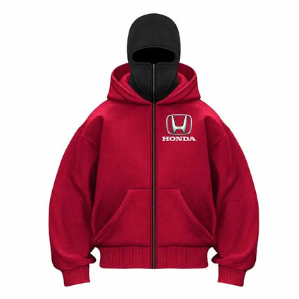 2026 Honda Logo Men and  Balaclava Y2K Gothic Winter New Item Double Hooded Sweatshirt Men's Hooded Mask Zipper Sportswear  Swea
