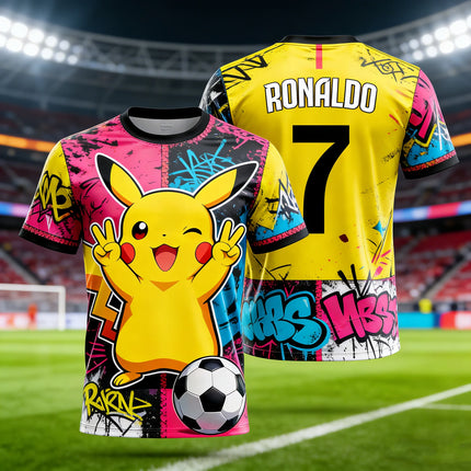 New Pikachu Special Edition Football Jersey T-shirt 2026 Ronaldo No.7 Men's/Women's Football Jersey Children's Pikachu T-shirt