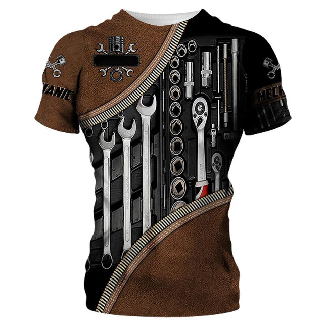 Men's T Shirt Vintage T Shirt Summer Clothing Personalized Name Mechanic 3D Printed Tops Street Casual Sports Oversized Pullover