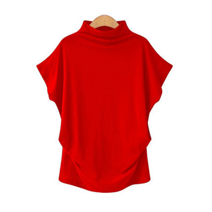 Ladies' New Trendy Fashion Solid Color Soft Turtleneck Top High-End Basic Daily Commute Thin Short Sleeve Pleated Clothing