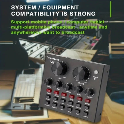 V8 V8S V8SK Audio Mixer USB External Headset Microphone Webcast Personal Live Broadcast Sound Card For Phone Computer