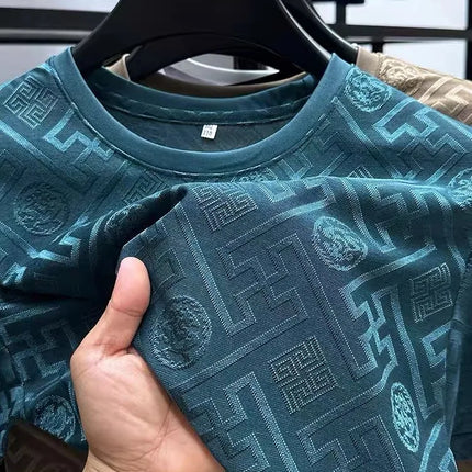 High end brand ice silk round neck short sleeve T-shirt summer fashion printed comfortable breathable top Designer Men's Wear