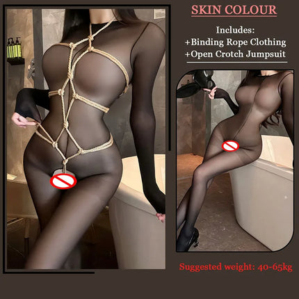 Women Hot Sexy Hollow Lingerie Crotchless Body Rope Bondage Open Crotch Jumpsuit Cosplay Underwear Female SM Sex Porno Clothing