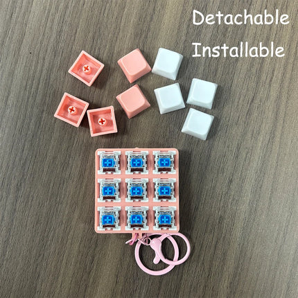 Clicky 9-Key Keyboard Keychain Pastel Fidget Key Ring Mechanical Switch Bag Charm for Gamers Office Desk Anxiety Relief Gift