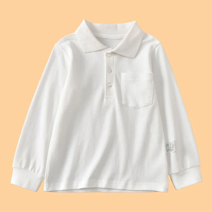 Girls White Cotton Polo Shirt Loose Breathable Children's T-shirt School Clothing POLO Size 100-170