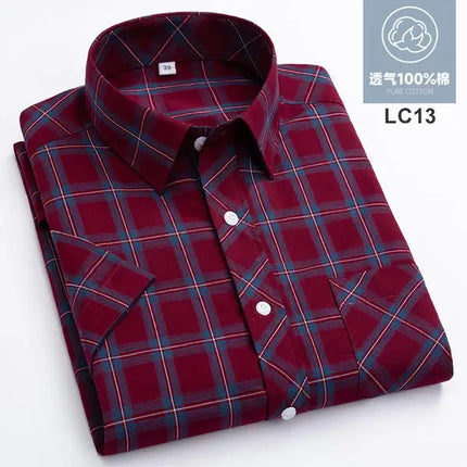 2026 Summer Cotton Plaid Short Sleeve Shirts For Men Plus Size Regular Fit Classic Young  England  Style Shirts Man's Clothing