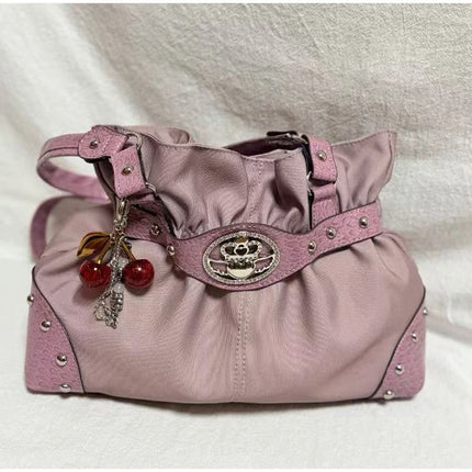 Luxury Women Rivet Handbag,Y2k Girls Metal Studded Underarm Shoulder Bag,Niche Belt Buckle Commuter Chic East-West Tote Bag