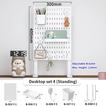 Home & Office Desktop Pegboard: Height-Adjustable Standing Storage Rack for Supplies, Also for Decorative Figurine Display