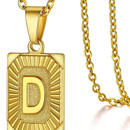 Fashion 26 Letter Gold Color Pendant Necklace for Men Women O Chain Link Charm Square Initial Necklace Choker Jewelry