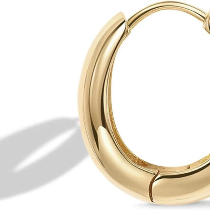 14K Gold Plated Sterling Silver Post Small Chunky Hoops Earrings | Thick Lightweight Gold Hoop Earrings for Women Retro style