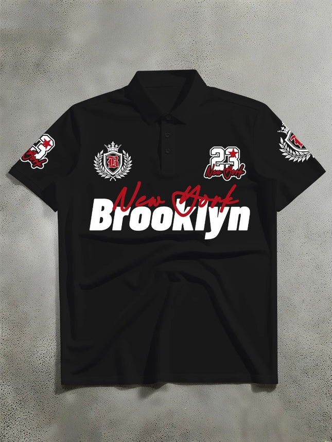 Men's Short Sleeve Shirt, Vintage New York 23 Logo Print Short Sleeve Shirt Soft Polyester Short Sleeve Polo Shirt