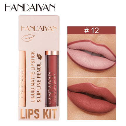 Handaiyan Lip Liner Lipgloss Set Waterproof Matte Liquid Lipstick Pencil Sexy Red Long Lasting Lipliner Makeup Cosmetics