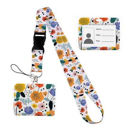 Flower design Lanyard Business Credit horizontal Card Holder Neck Strap Keychain Hang Rope ID Badge Holder Lariat Lasso