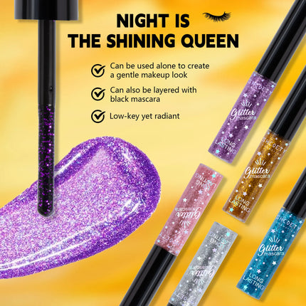 5colors Shining Diamond Mascara Waterproof Glitter 3D Volume Eyelashes Quick Dry Sequins Lashes Festival Party Makeup 5ml