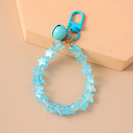 Fashion Colorful Handmade Star Beads Bracelet Bell Keychain for Car Key Women Men Handbag Pendant Keyrings DIY Jewelry Gifts