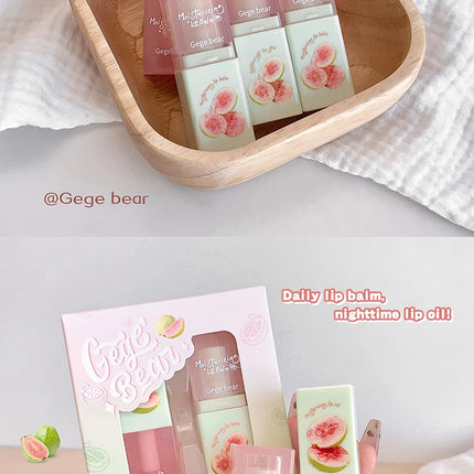 Guava Hydrating Lip Balm and Lip Oil Set Gege Bear Light Moisturizing Soothing and Tender Lips for Winter Use