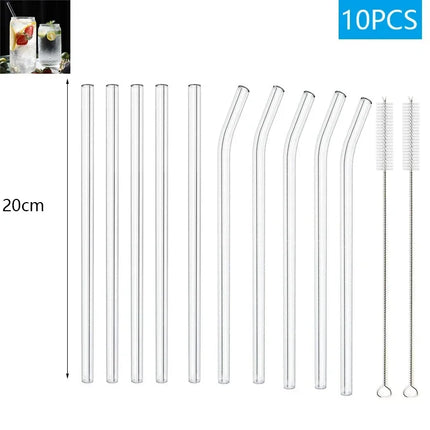 1-10Pcs Reusable Smoothie Glass Straw, Clear Drinking Straws for Smoothie Milkshakes Environmentally Friendly Drinkware Straw