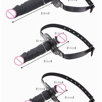 Double-Ended Dildo Deep Blowjob Sex Toy Gag Open Mouth Plug Leather Harness Lesbian Strapon Penis Butt Plug BDSM Erotic Bondage