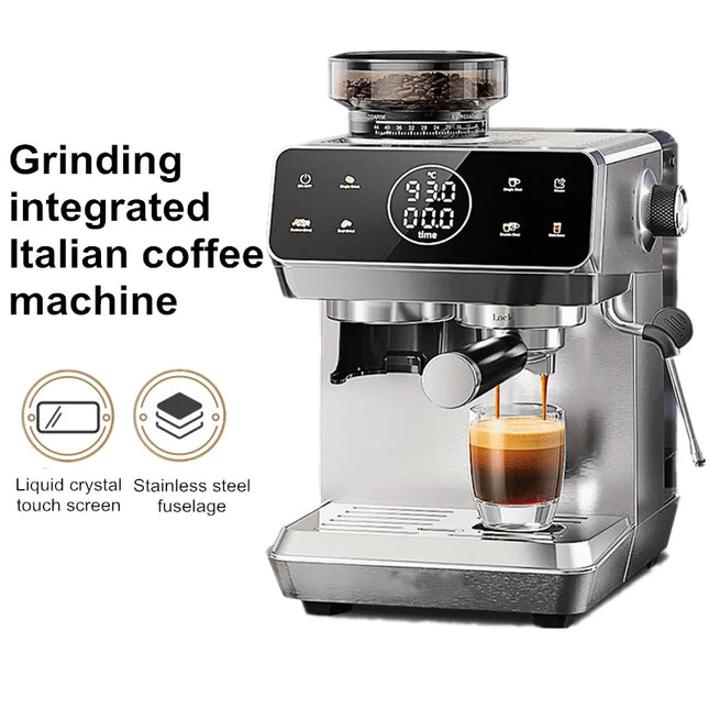Home Espresso Machine with Grinder, 20-Bar Pressure, Dual Temperature Control for Hot/Cold Brew, Compact Semi-Automatic Coffee Ma