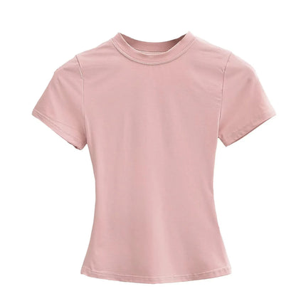 2025 New High Quality Casual T-shirt Sexy Slim Short Sleeves Fashion Trend Solid Women Clothing Y2K Tops