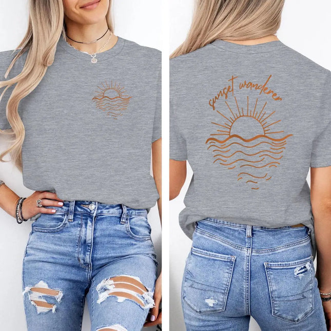 Beach Sunset Graphic T Shirts Women Men Beach Sunset Design Casual Tops Tees Tropical Beach Short Sleeve T-shirt