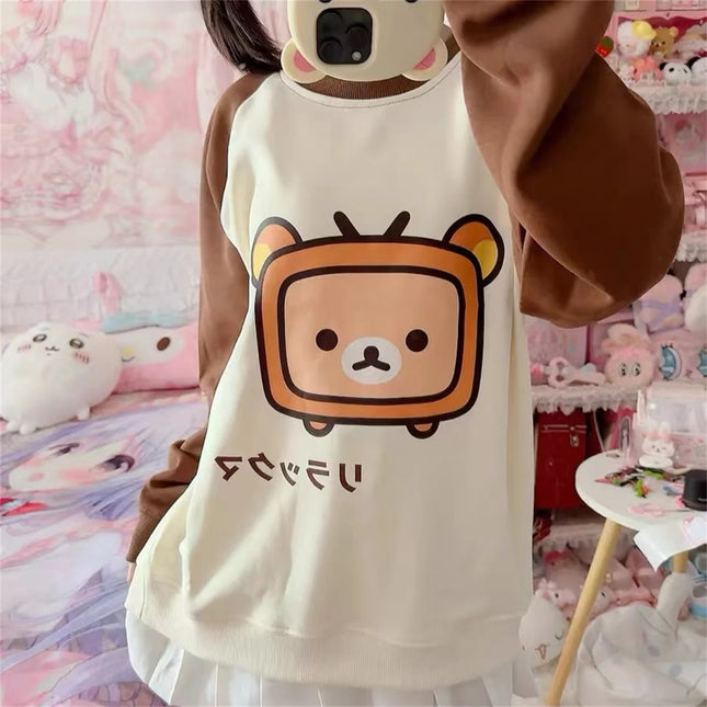 Cartoon Cute Print Hoodie O-neck Long Sleeve Top Anime Hoodies for Women Outdoor Wear Woman Clothing Woman Sweatshirts