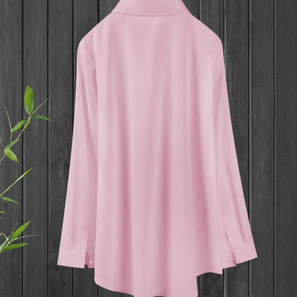 Plus Size Women Oversize Shirts Plain Pink Tops Solid Color Versatile Lapel Thin Travel Essential Single-breasted Blouse Clothes