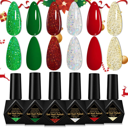 6pcs 10ml Gel Nail Polish Set Red Sparkling Glitter Semi Permanent Soak Off UV Gel Varnish For Christmas Nails Nail Supplies DIY