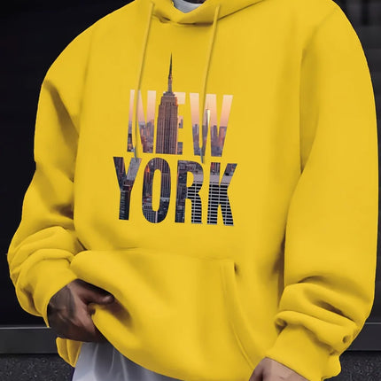 European and American men's new autumn New York letter print micro elastic comfortable hooded sweatshirt outdoor casual top