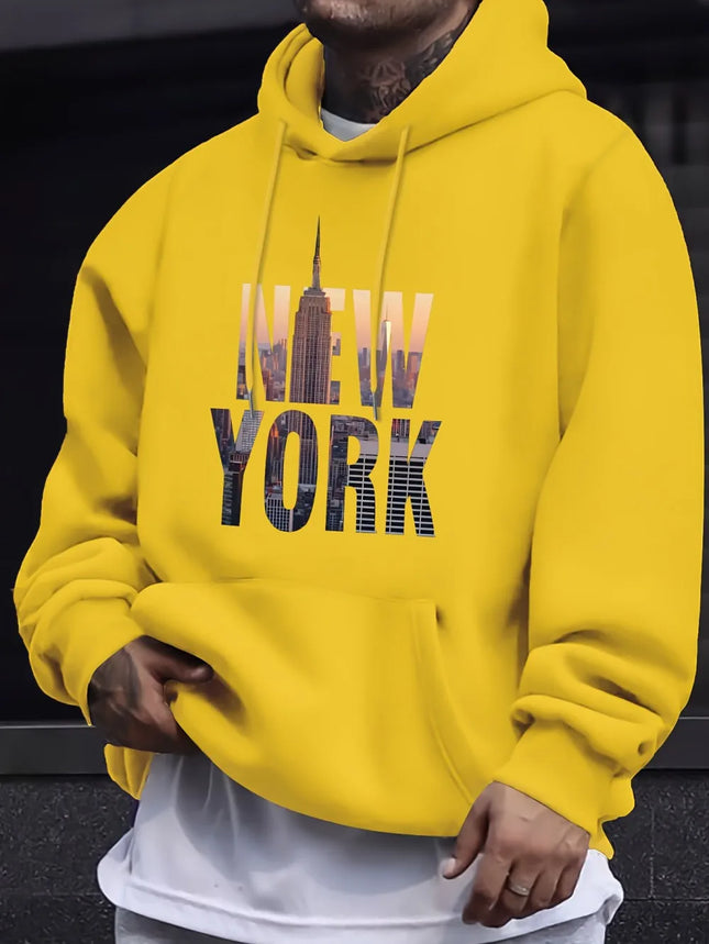 European and American men's new autumn New York letter print micro elastic comfortable hooded sweatshirt outdoor casual top