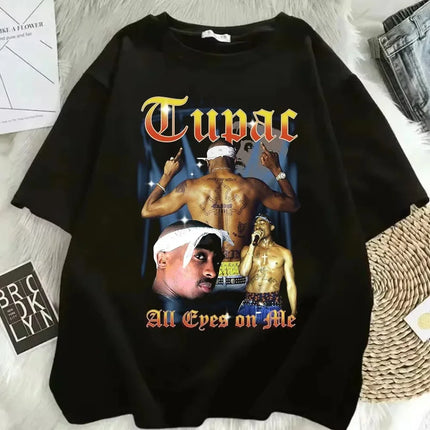 Tupac Shakur Crew Neck Printed T-Shirt Women Men Oversize Fit Short Sleeve Street Harajuku High Quality Cotton Casual Clothing