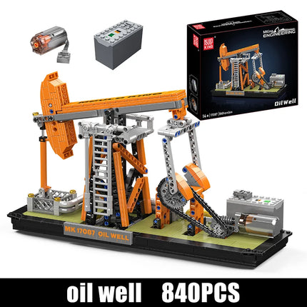 MOULD KING 840pcs 17087 Oil Well Model Technology MOC Engineering 840 PCS Building Blocks Toy with Electrical Motors Bricks Kit