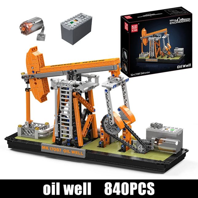 MOULD KING 840pcs 17087 Oil Well Model Technology MOC Engineering 840 PCS Building Blocks Toy with Electrical Motors Bricks Kit