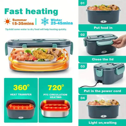 2026 Dual Voltage Electric Lunch Box, 304 Stainless Steel, Car & Home Use, Heating & Insulation