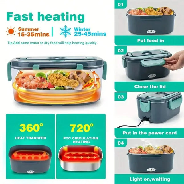 2026 Dual Voltage Electric Lunch Box, 304 Stainless Steel, Car & Home Use, Heating & Insulation